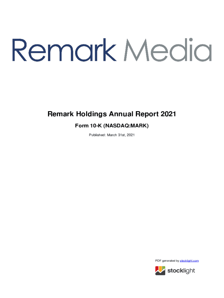Fillable Online MARK SEC Filings Remark Holdings Inc Annual Report Fax Email Print
