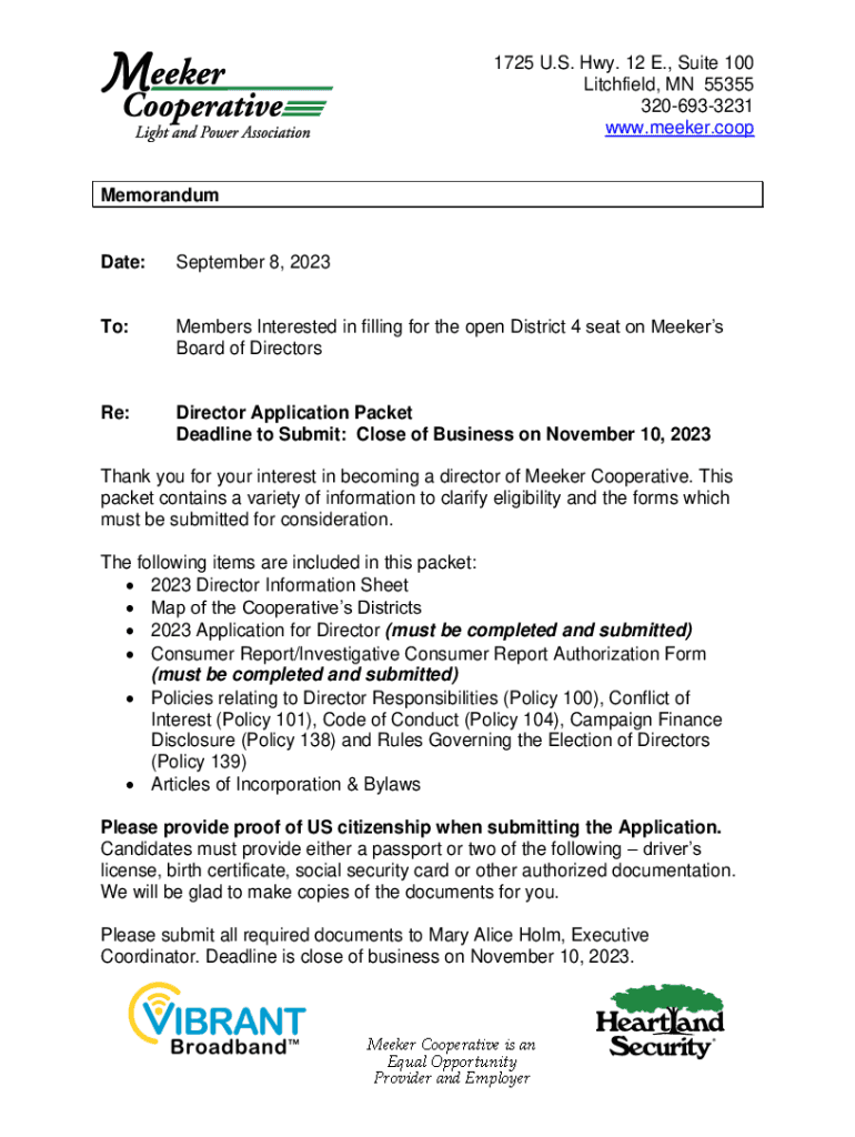 Fillable Online Meeker Coop Meeker Cooperative Light and Power