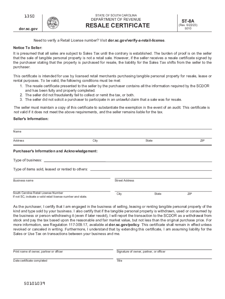 Sc resale certificate Fill out & sign online DocHub