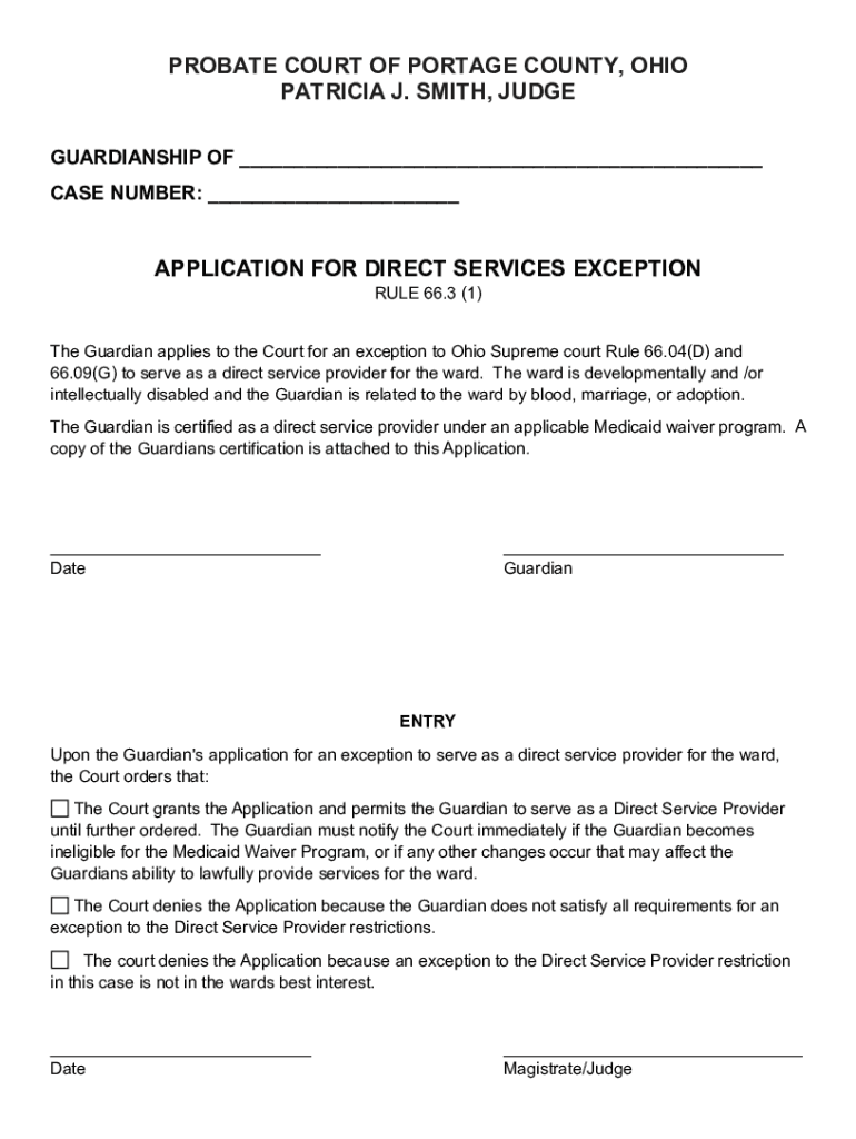 Fillable Online PROBATE COURT OF PORTAGE COUNTY, OHIO PATRICIA J