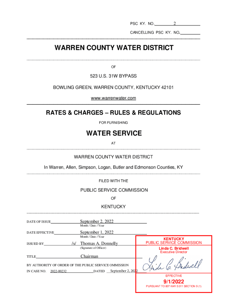 Fillable Online psc state ky Warren County Water District Home Fax