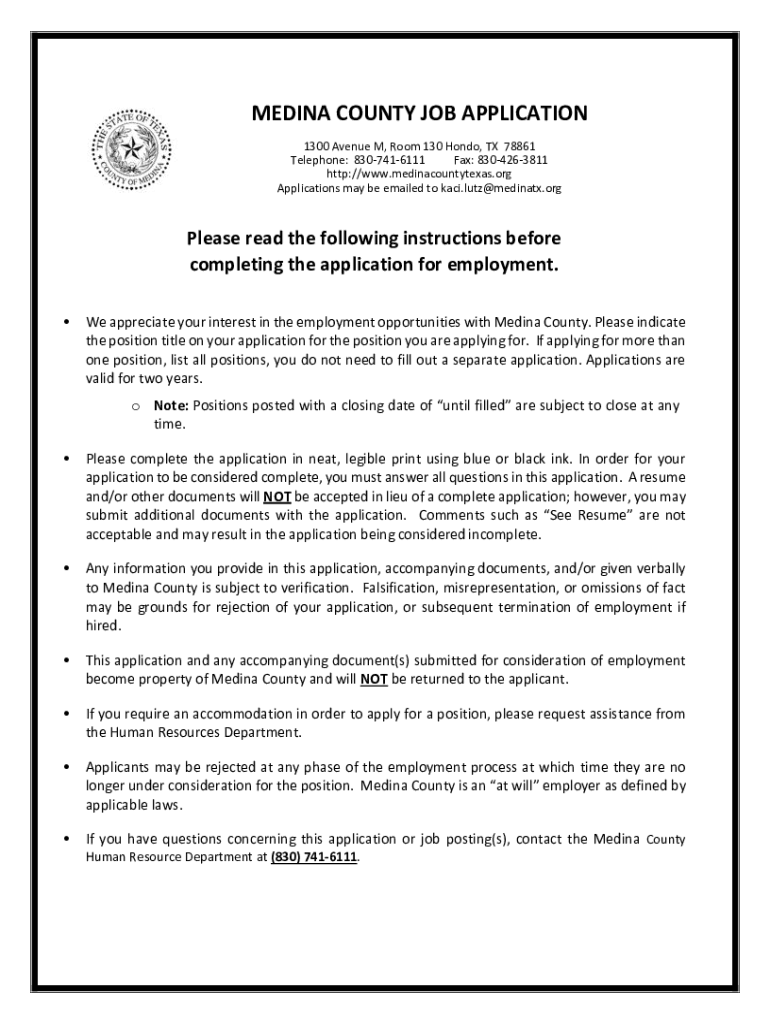 Fillable Online MEDINA COUNTY JOB APPLICATION Fax Email Print pdfFiller