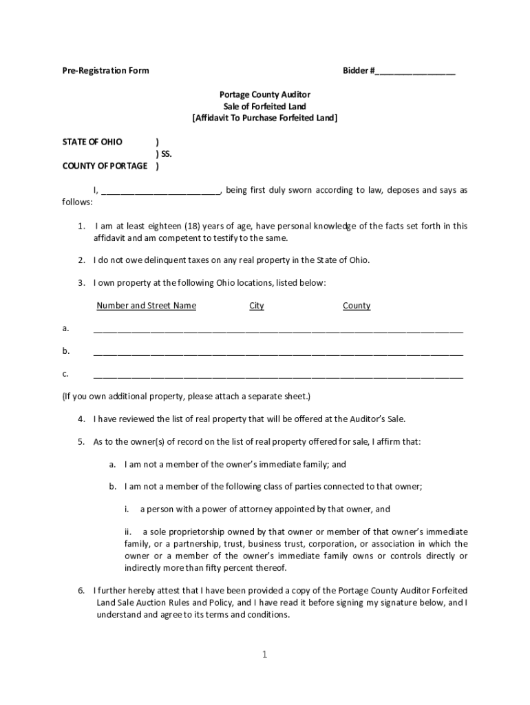 Fillable Online Portage County Auditor Sale of Forfeited Land Affidavit
