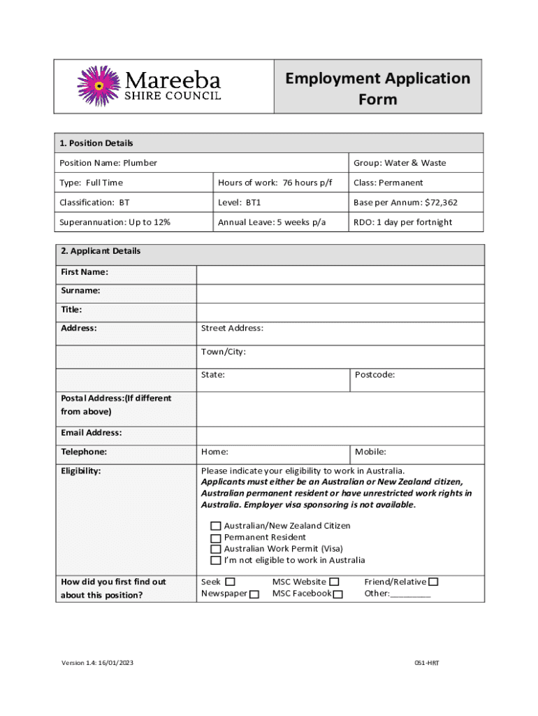 Fillable Online Plumbing Job Application Forms Fill Online, Printable