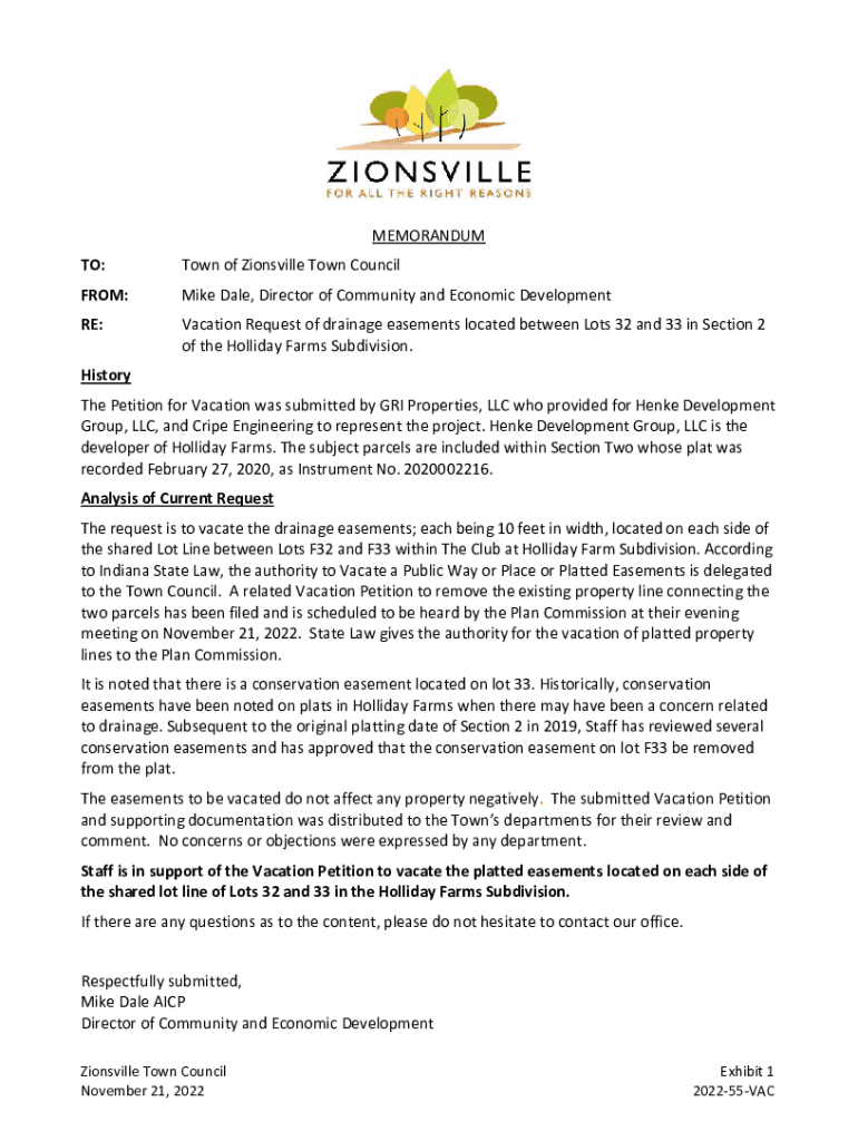 Fillable Online MEMORANDUM TO Town of Zionsville Town Council FROM