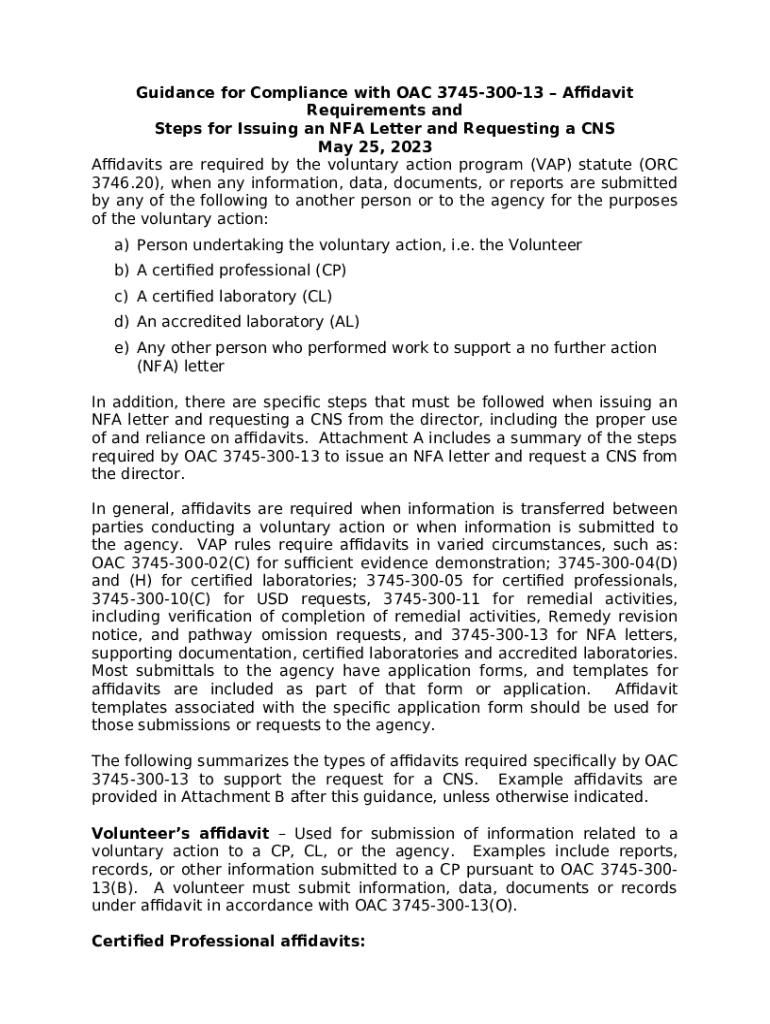 Affidavit and NFA Letter Guidance epa ohio Doc Template pdfFiller
