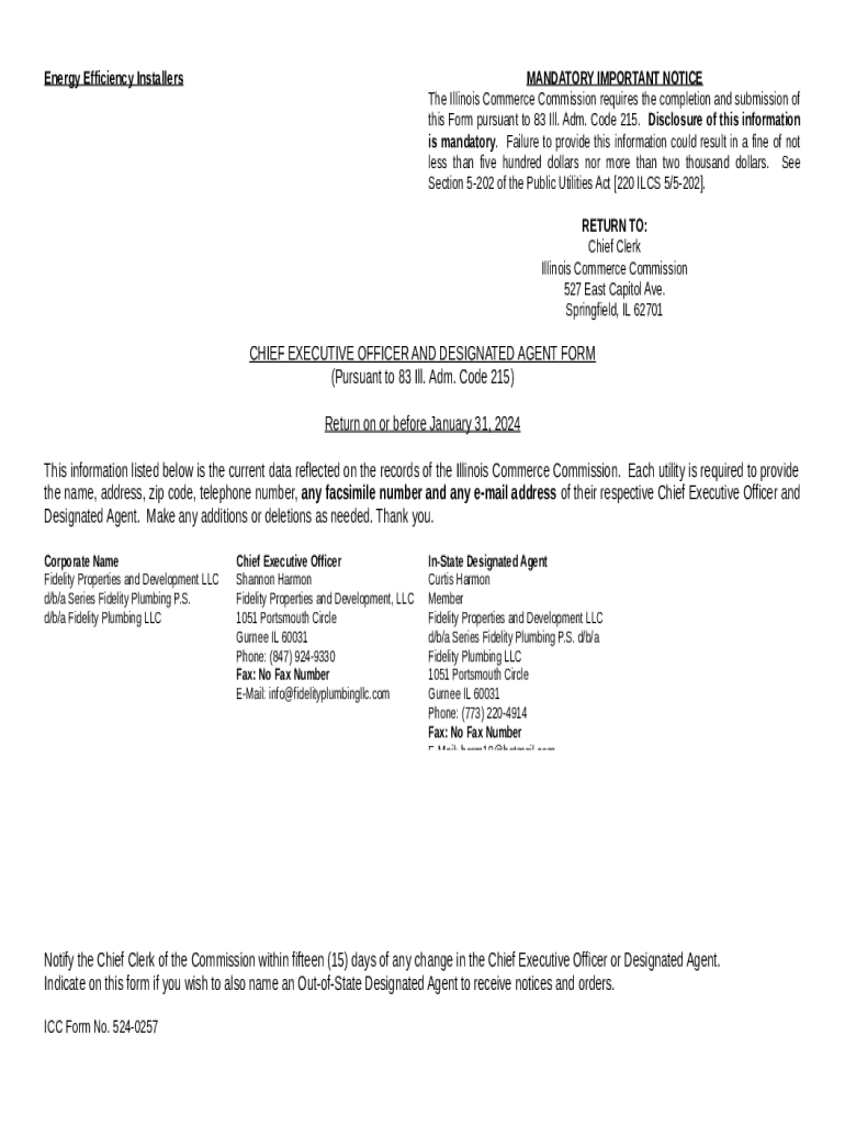 Fidelity Properties and Development LLC icc illinois Doc Template