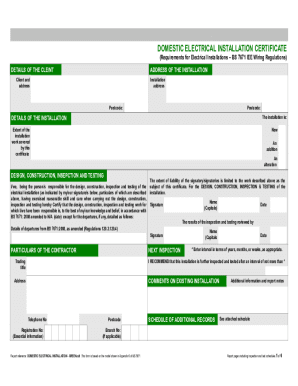 Domestic Electrical Installation Certificate - Blank Fillable Template