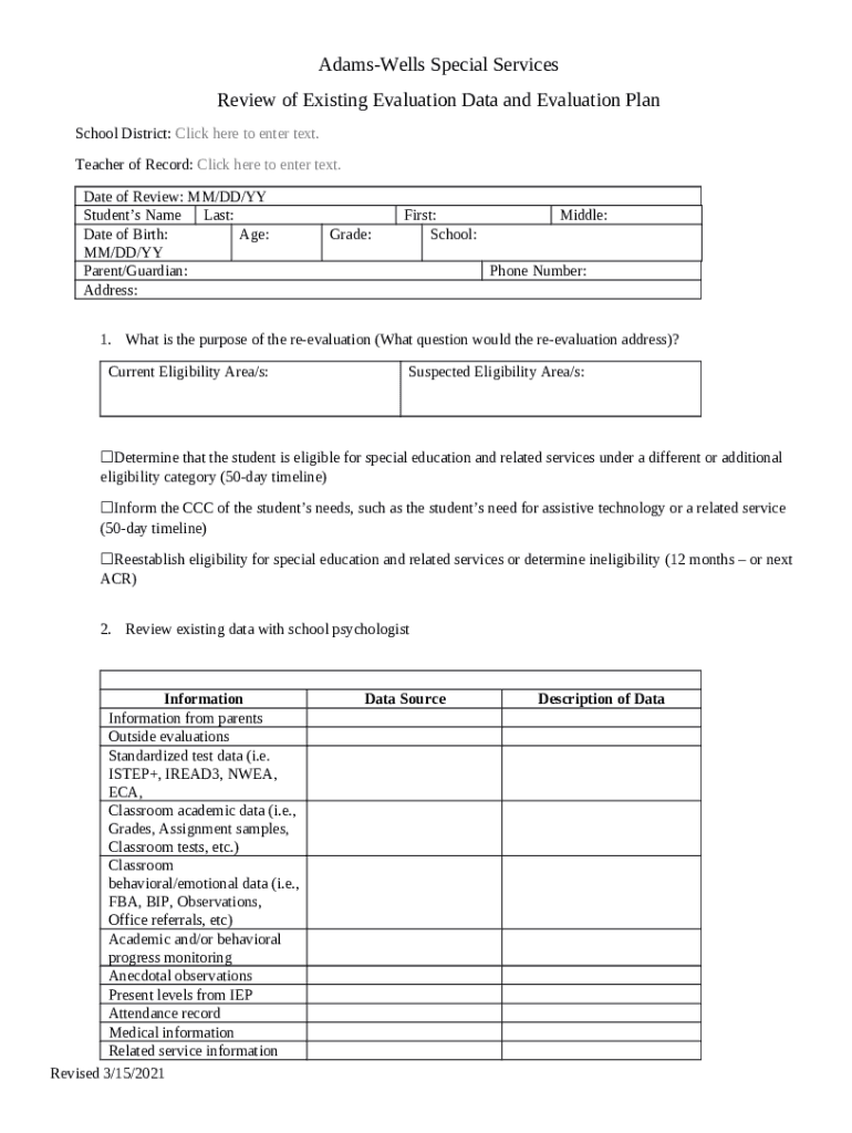 Section 15 The REED (Review of Existing Evaluation Data) Doc Template
