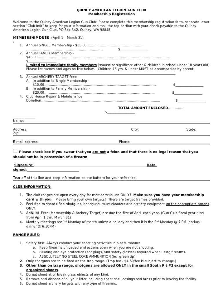 AMERICAN LEGION GUN CLUB Membership Registration Doc Template pdfFiller