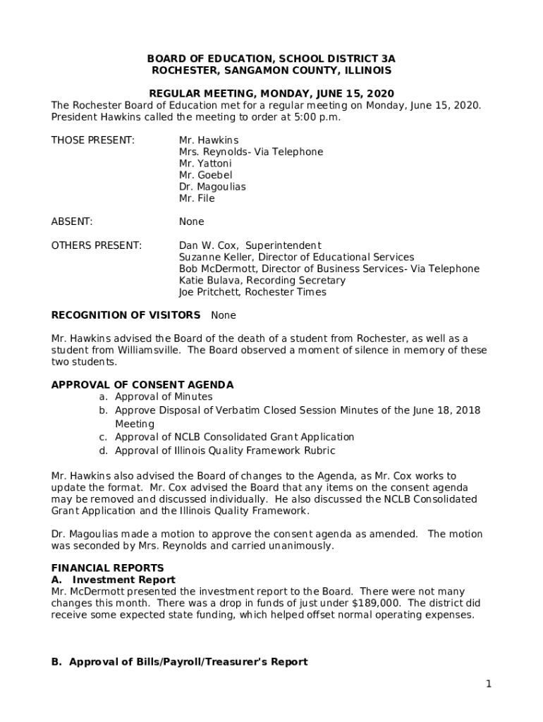 Rochester CUSD 3A Board of Education Ination Doc Template pdfFiller