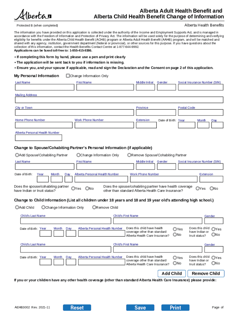 Fillable Online Alberta Adult Health Benefit and Alberta Child Health