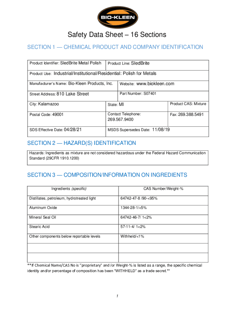 Fillable Online Stainless Steel Cleaner Polish SAFETY DATA SHEET Fax