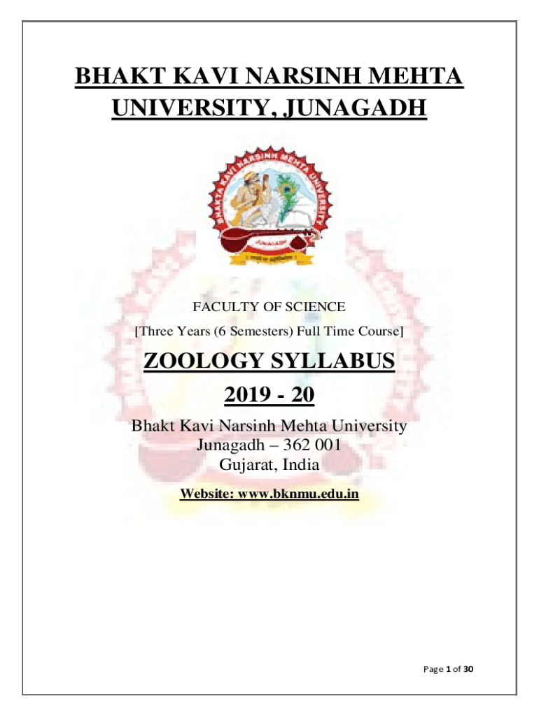 Fillable Online M.Sc. in Zoology at BKNMU Placements, Fees, Admission