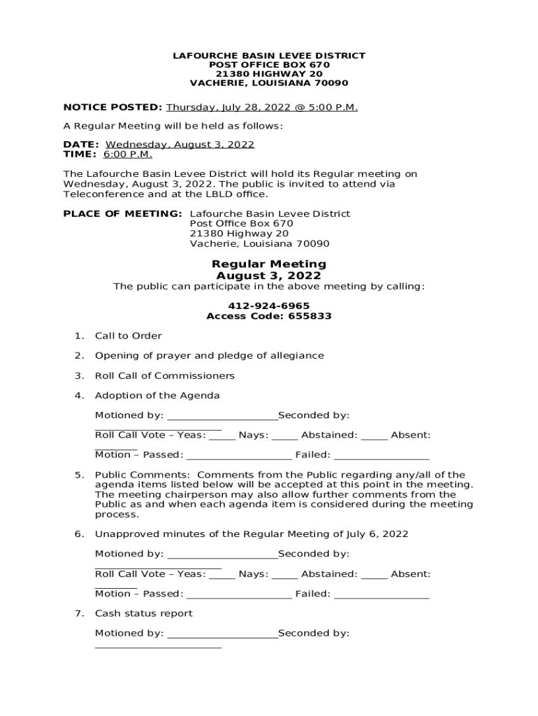 Lafourche Basin Levee District (West Bank Levees) Doc Template pdfFiller