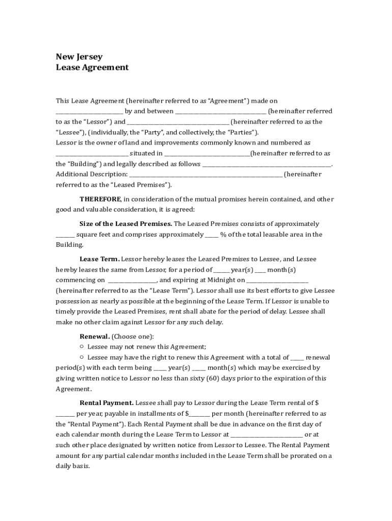 Fillable Online New Jersey MonthtoMonth Lease Agreement Template Fax