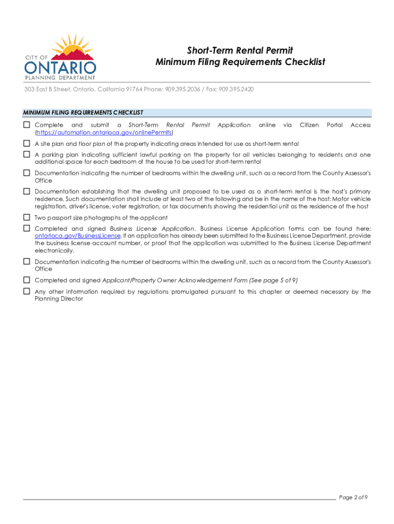 Fillable Online ShortTerm Rental Permit Checklist Form Fax Email Print