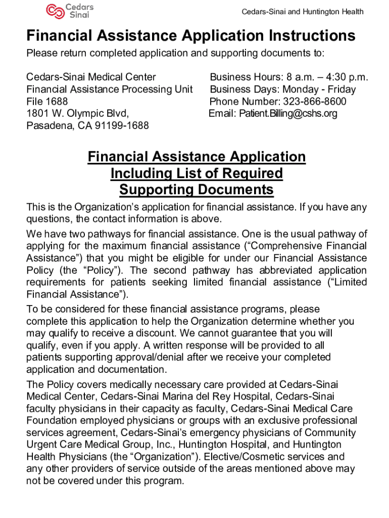 Fillable Online CedarsSinai Financial Assistance ApplicationEnglish Print Fax Email Print