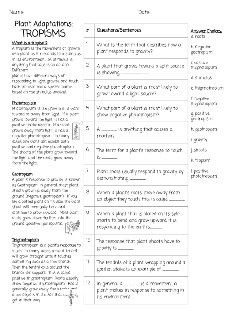 Fillable Online how do plants respond to their environment? Fax Email