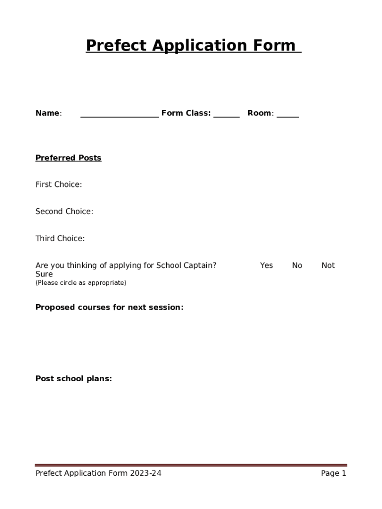 Prefect Application Samples Doc Template pdfFiller