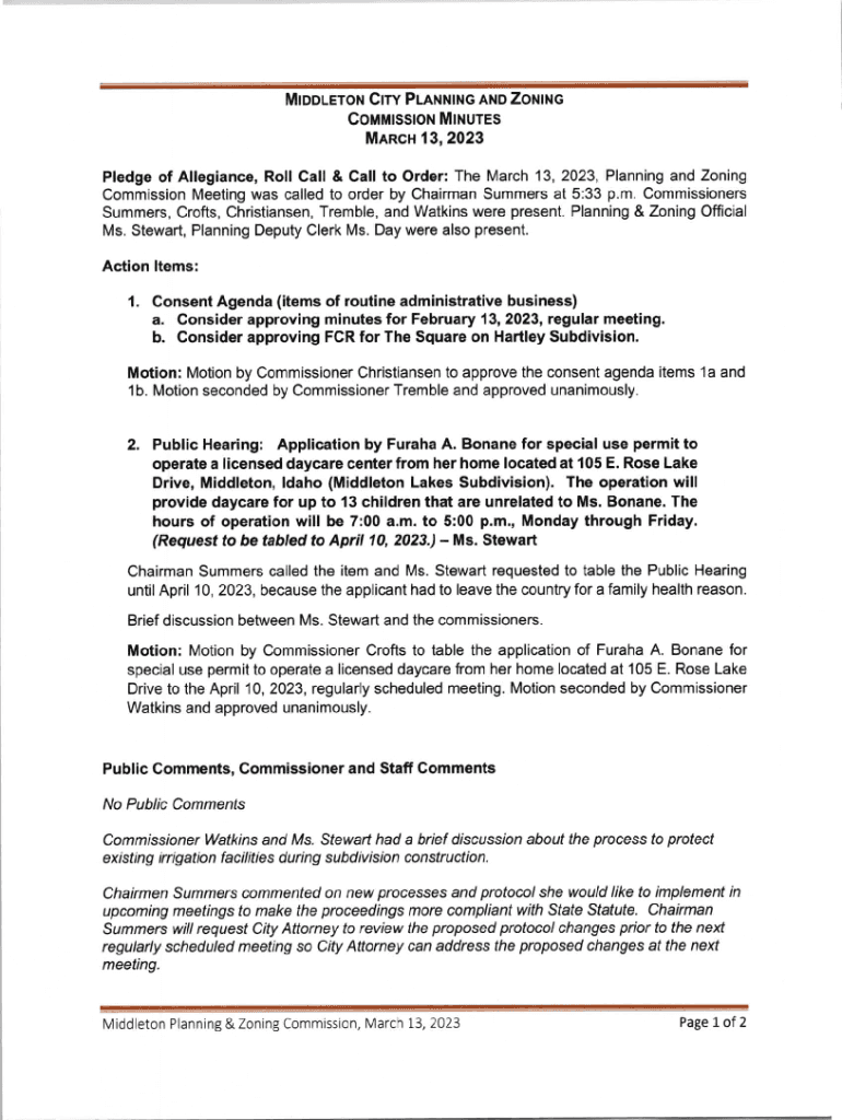 Fillable Online Middleton Planning & Zoning Commission Findings of