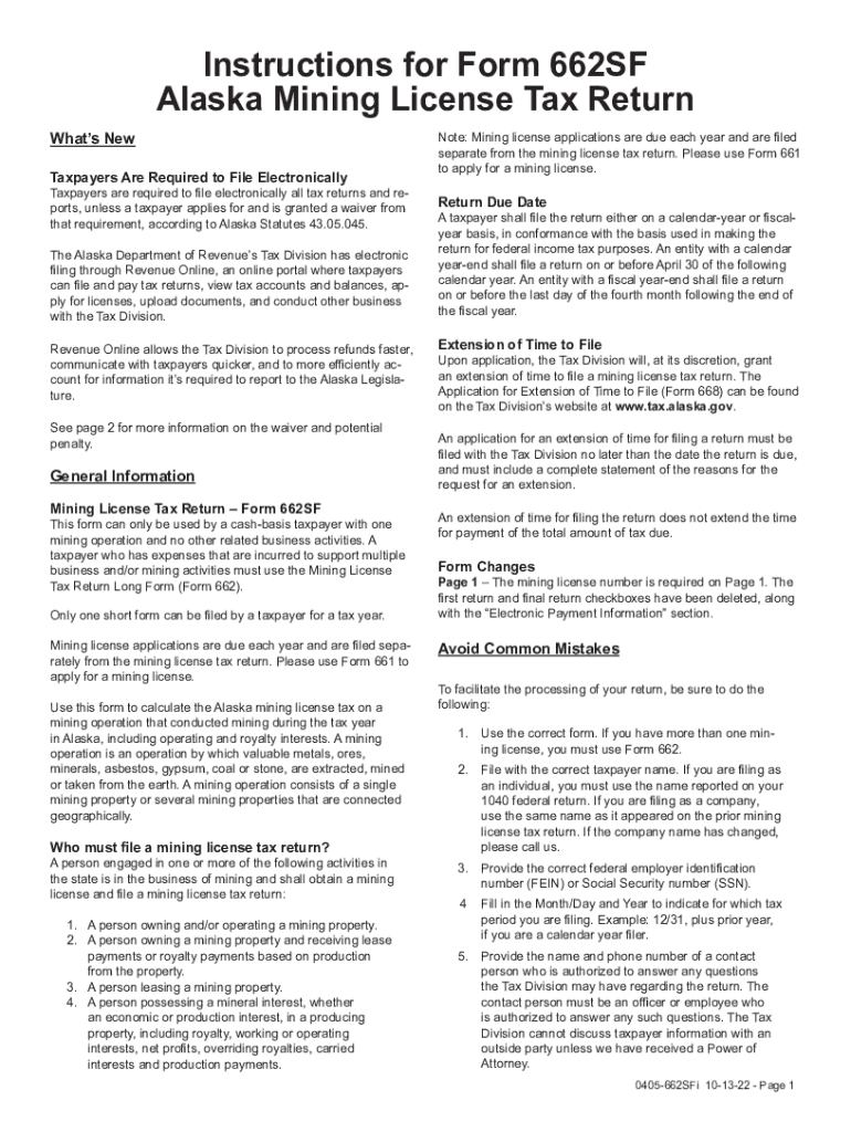 Alaska Form 662SF (Mining License Tax Return (Short Fill out & sign