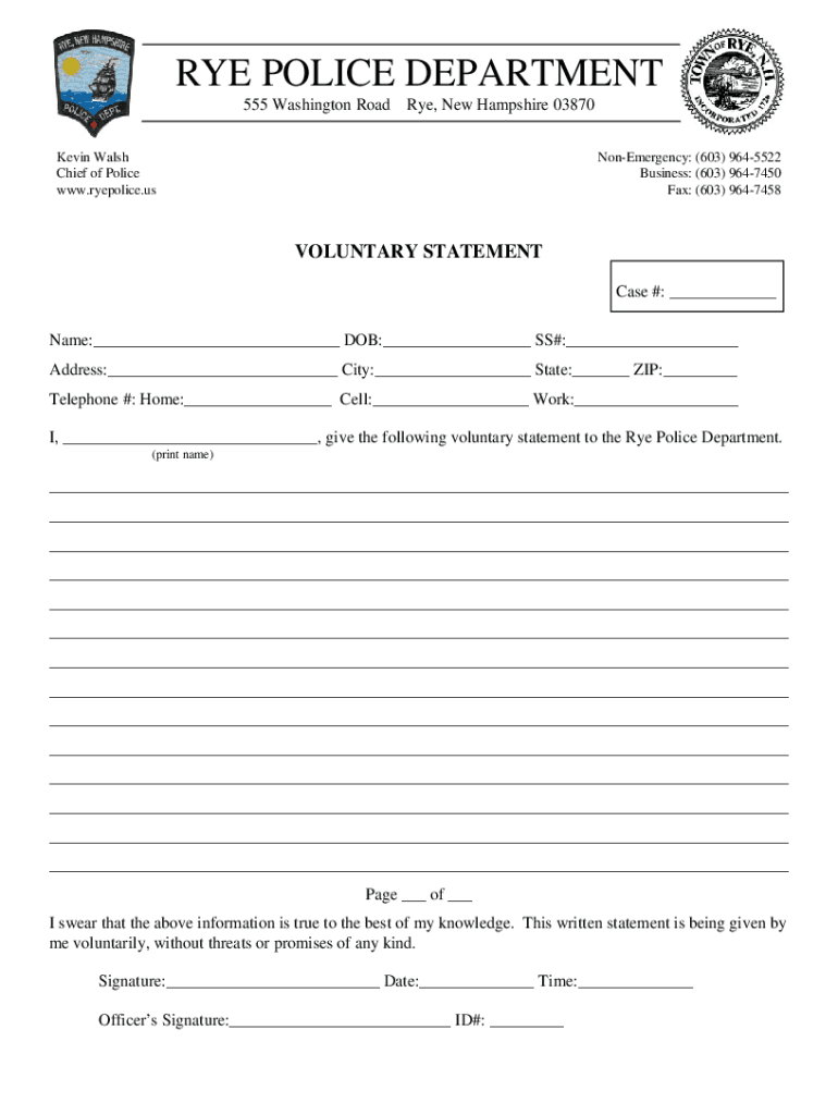 Fillable Online RYE POLICE DEPARTMENT Town Of Rye NH Fax Email Print