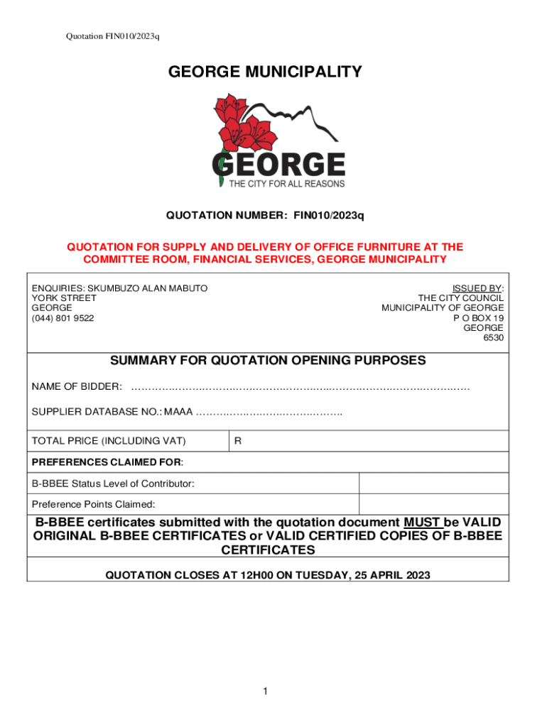 Fillable Online QUOTATION FOR SUPPLY AND DELIVERY OF OFFICE FURNITURE