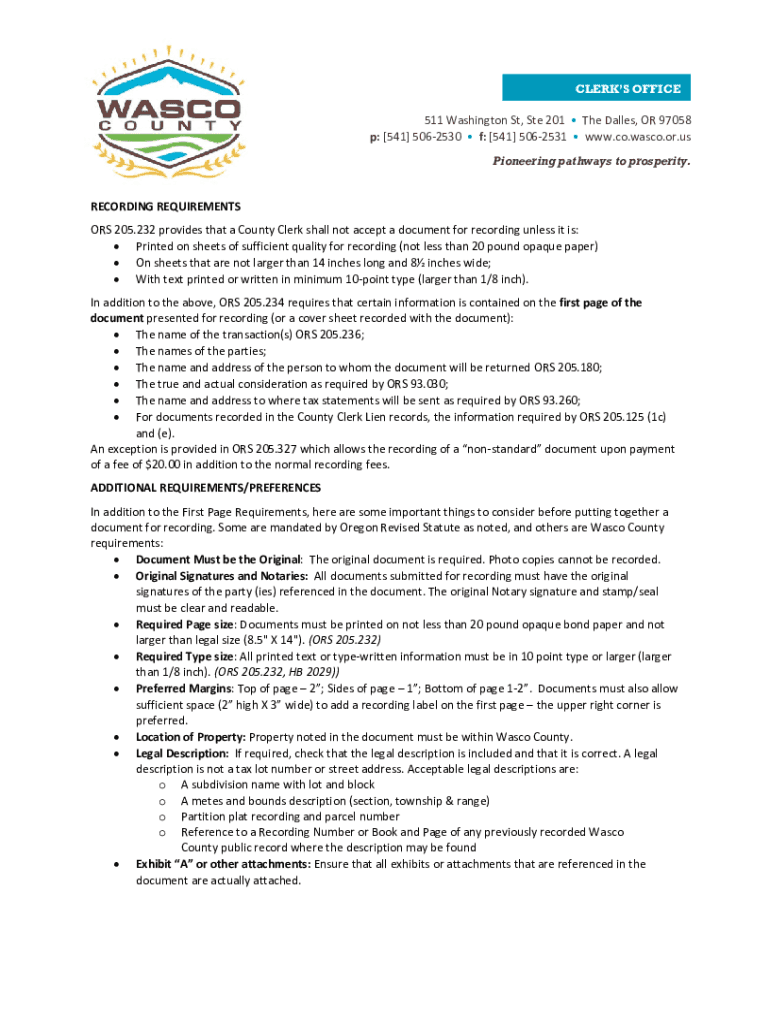 Fillable Online How to Record a Document Wasco County, OR Fax Email