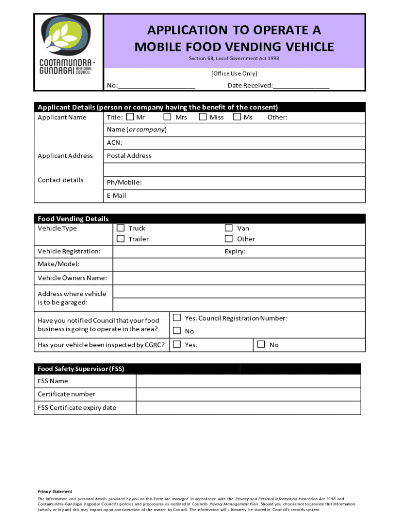 Fillable Online Mobile Food Dispensing Vehicles Fax Email Print pdfFiller