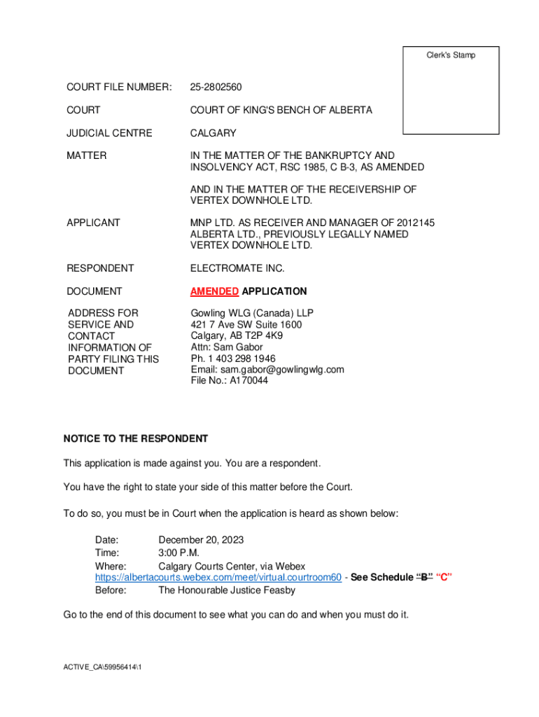 Fillable Online COURT FILE NUMBER 220111627 Fax Email Print