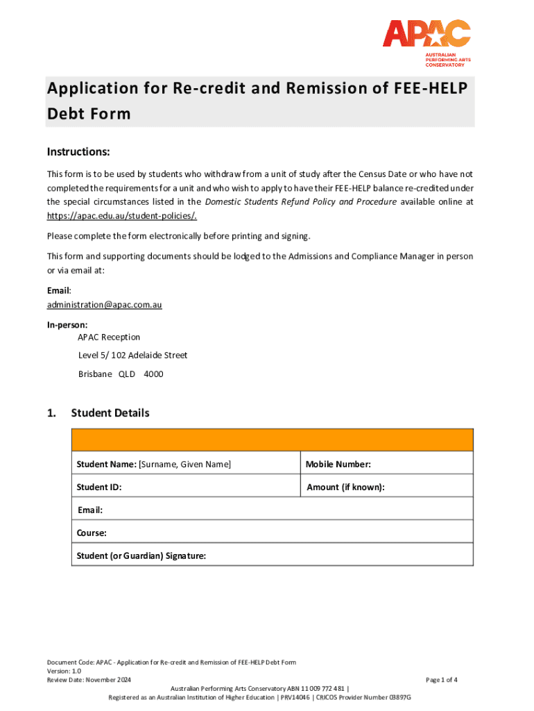 Fillable Online feehelprecreditingandremissionform. Fax Email