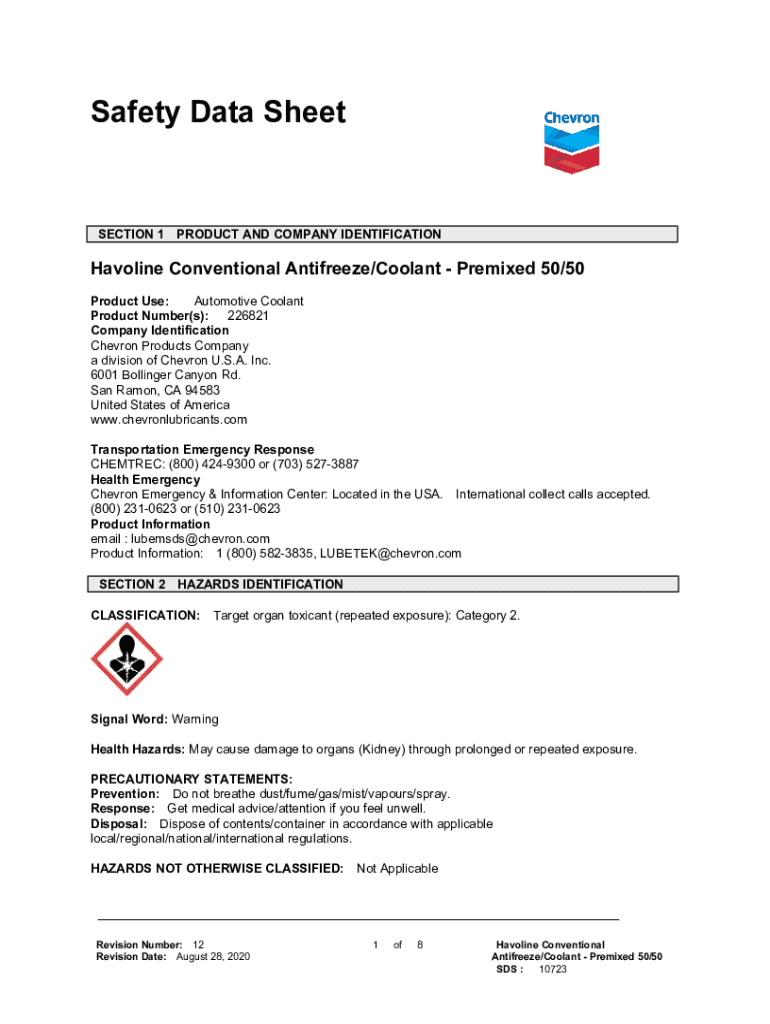 Fillable Online Antifreeze Safety Data Sheet Chevron Fax Email