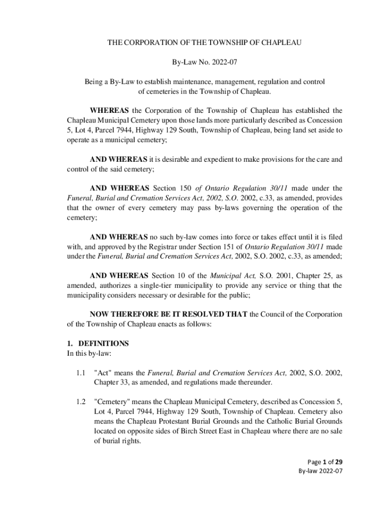 Fillable Online Regulation and Control of Cemeteries City of