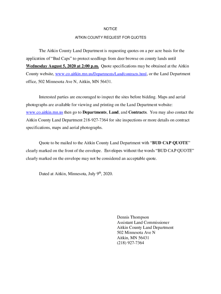 Fillable Online The Aitkin County Land Department is requesting quotes