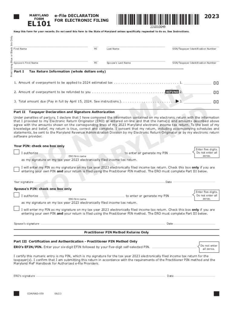 20232025 Form MD EL101 Fill Online, Printable, Fillable, Blank pdfFiller