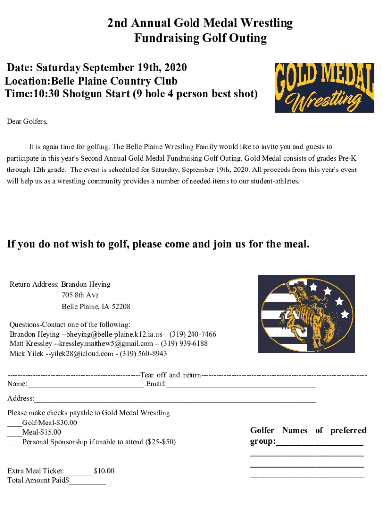 Fillable Online 2nd Annual Gold Medal Wrestling Fundraising Golf Outing