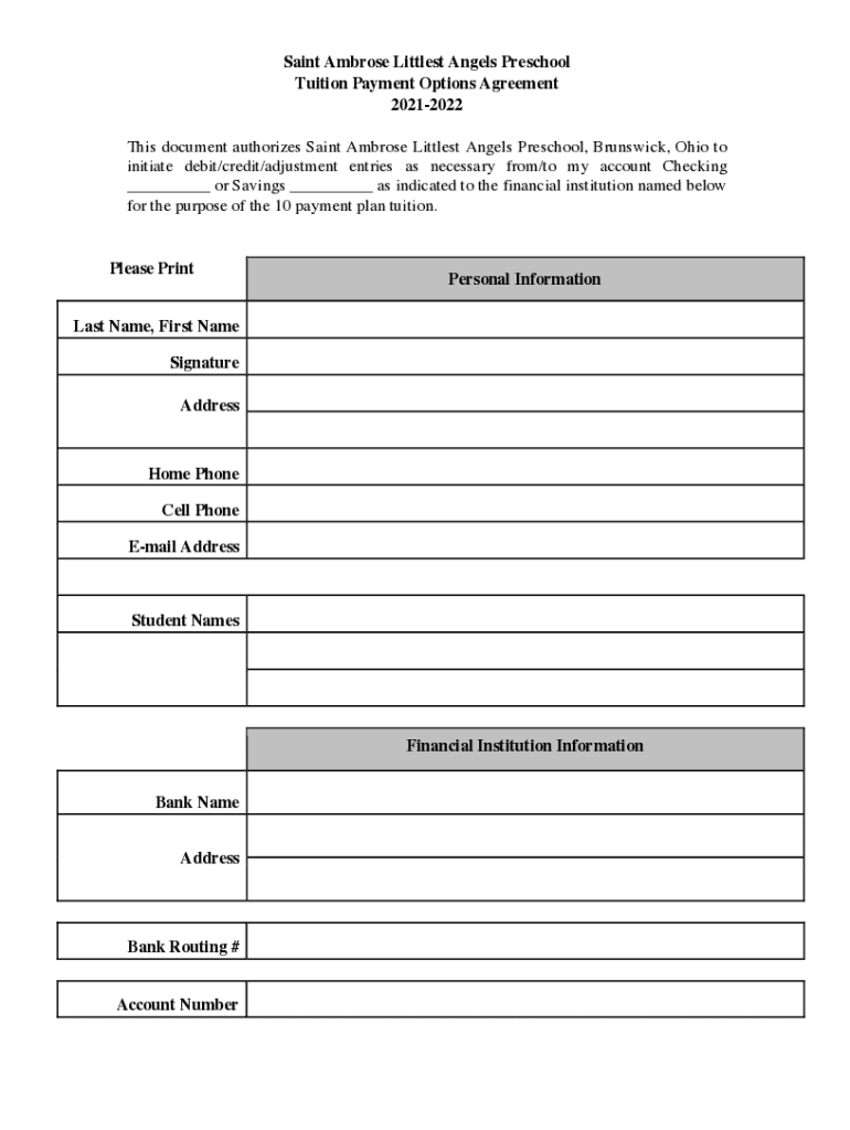 Fillable Online Fees & Tuition Littlest Angels Preschool in Menlo