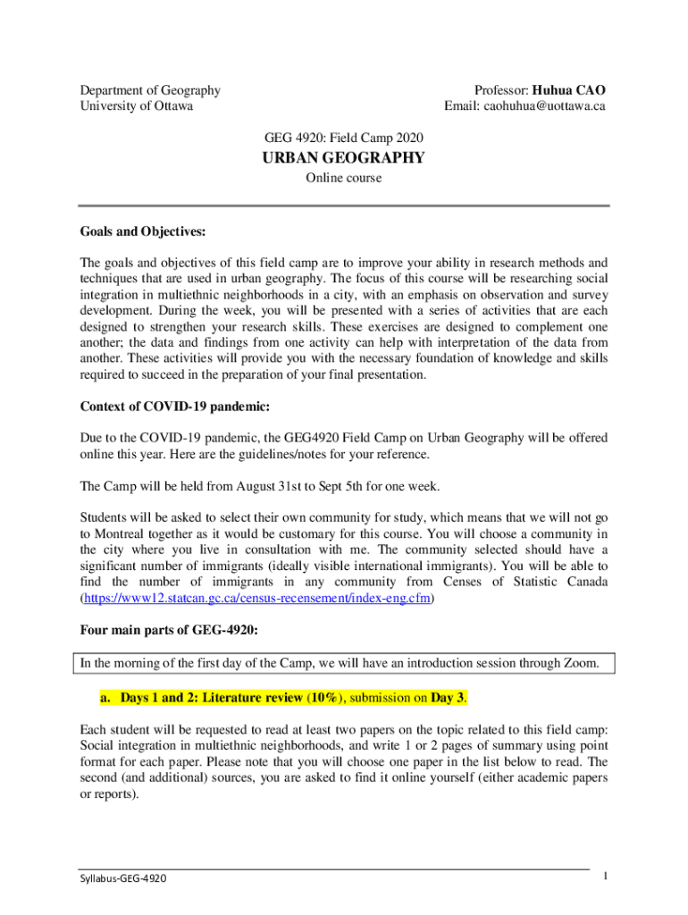 Remplissable En Ligne arts uottawa Department of Geography, Environment