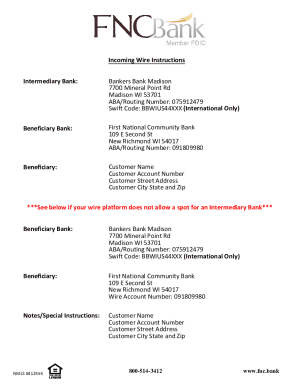 Fillable Online Incoming Wire Instructions Intermediary Bank: Bankers