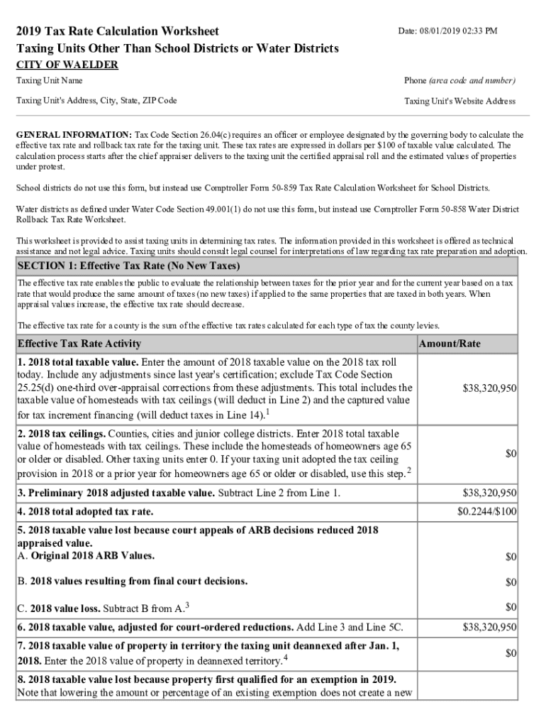 Fillable Online Notice of Tax Rates Gonzales County Fax Email Print pdfFiller