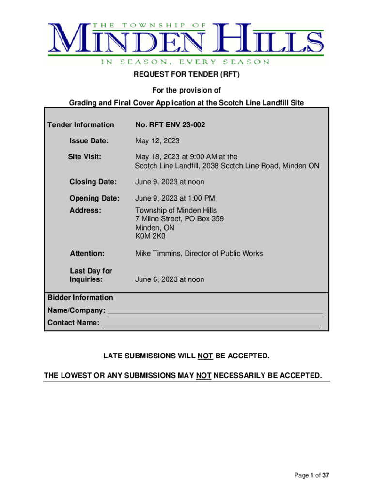 Fillable Online Tenders and Tax Sales Township of Minden Hills Fax