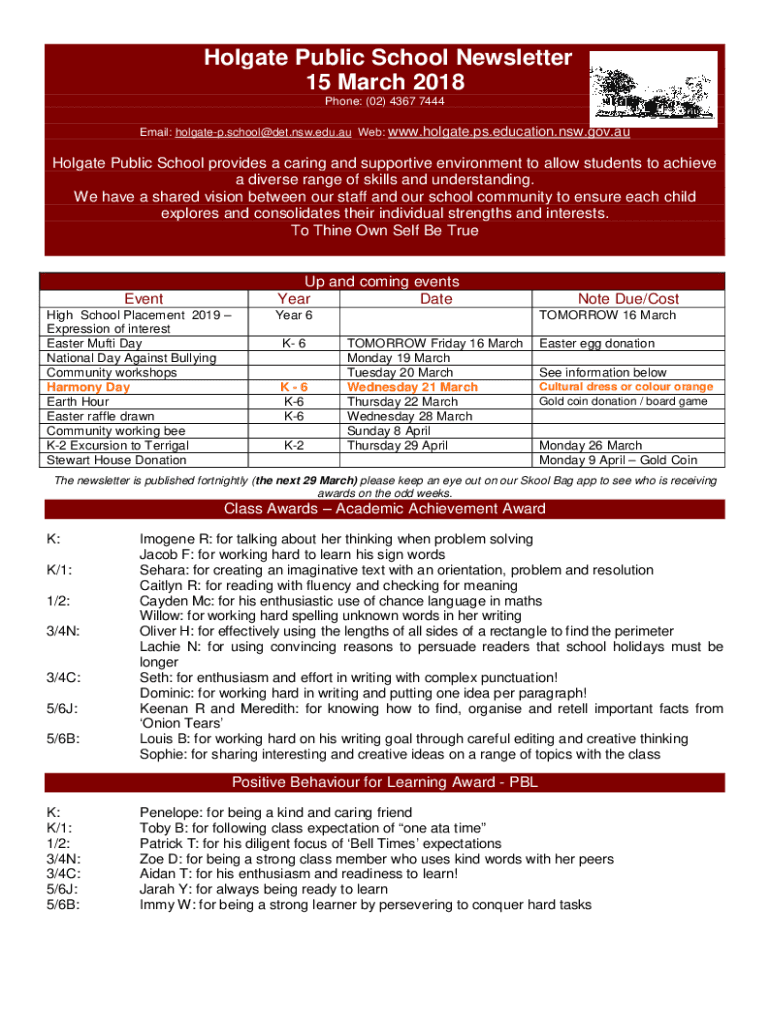 Fillable Online Holgate Public School Newsletter Fax Email Print