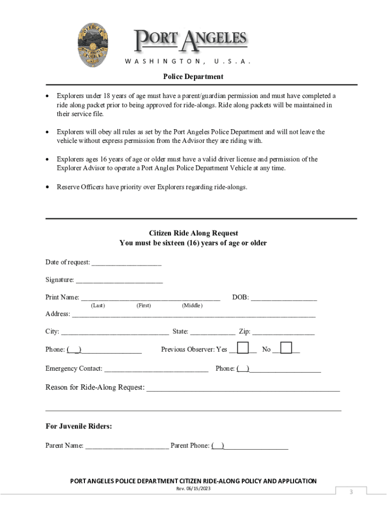 Fillable Online Citizen RideAlong Application Mattawa Police Department Fax Email Print