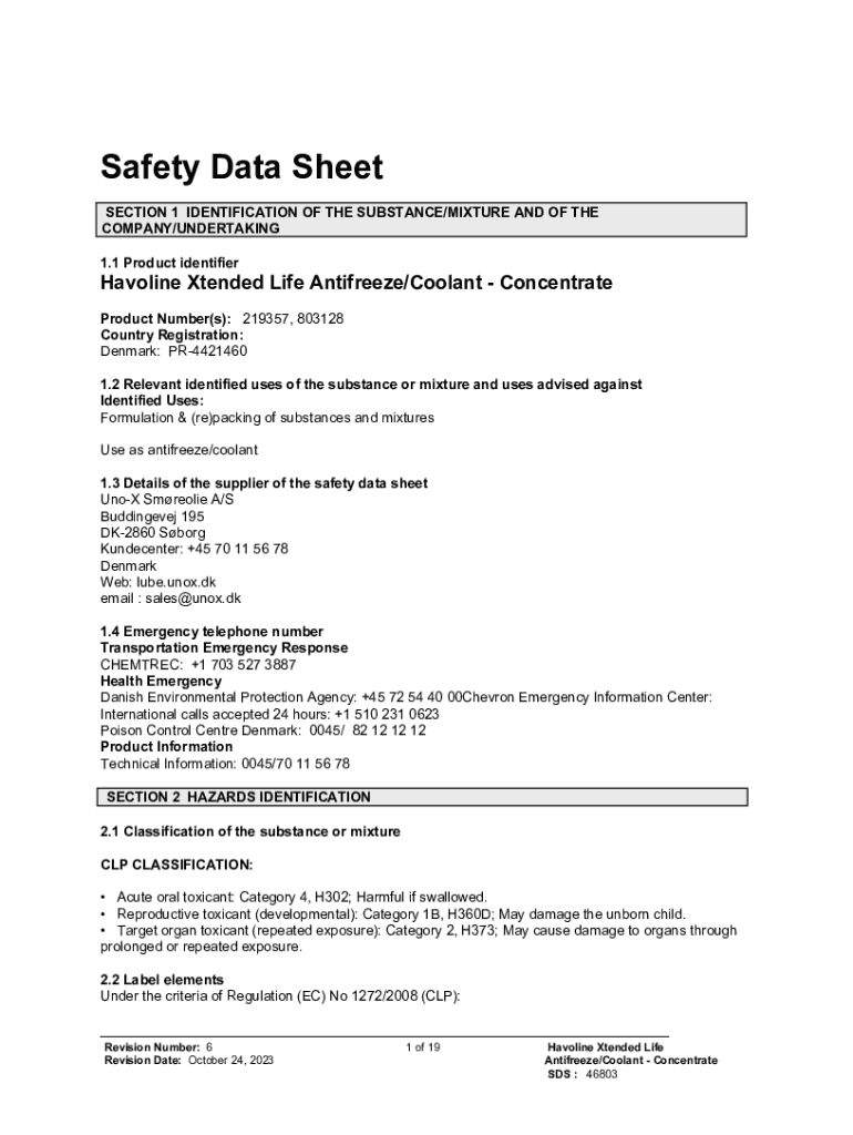 Fillable Online services lube unox SAFETY DATA SHEET ANTIFREEZE Fax