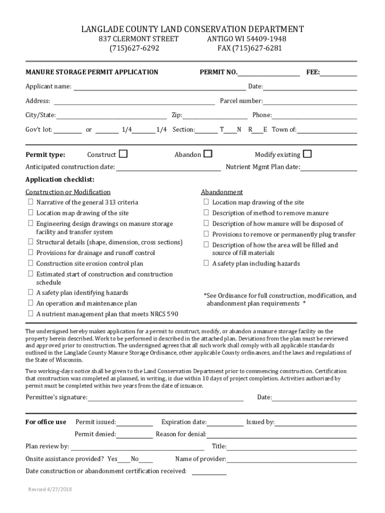 Fillable Online LANGLADE COUNTY LAND CONSERVATION DEPARTMENT Fax Email