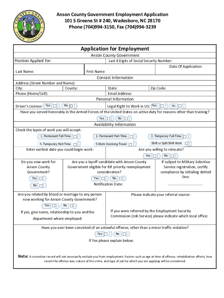 Fillable Online Anson County Department of Social ServicesNCDHHS Fax