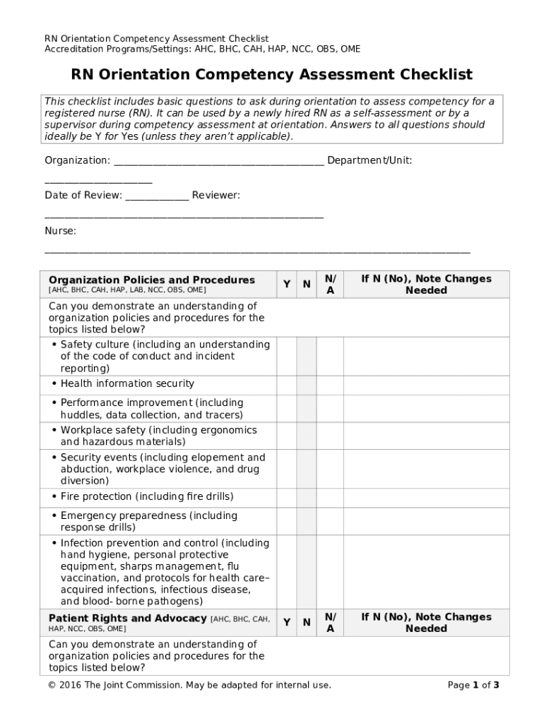 17+ SAMPLE Nursing Orientation Checklist in PDF Doc Template pdfFiller