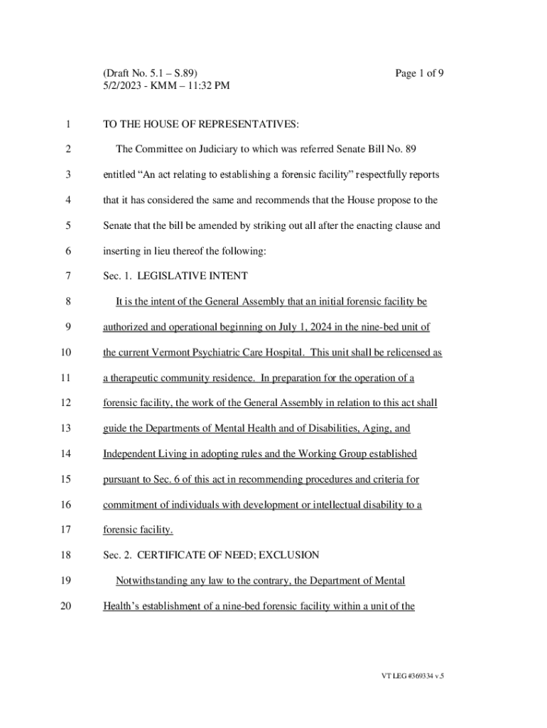 Fillable Online (Draft No. 5.1 S.89) Page 1 of 9 5/2/2023 Vermont
