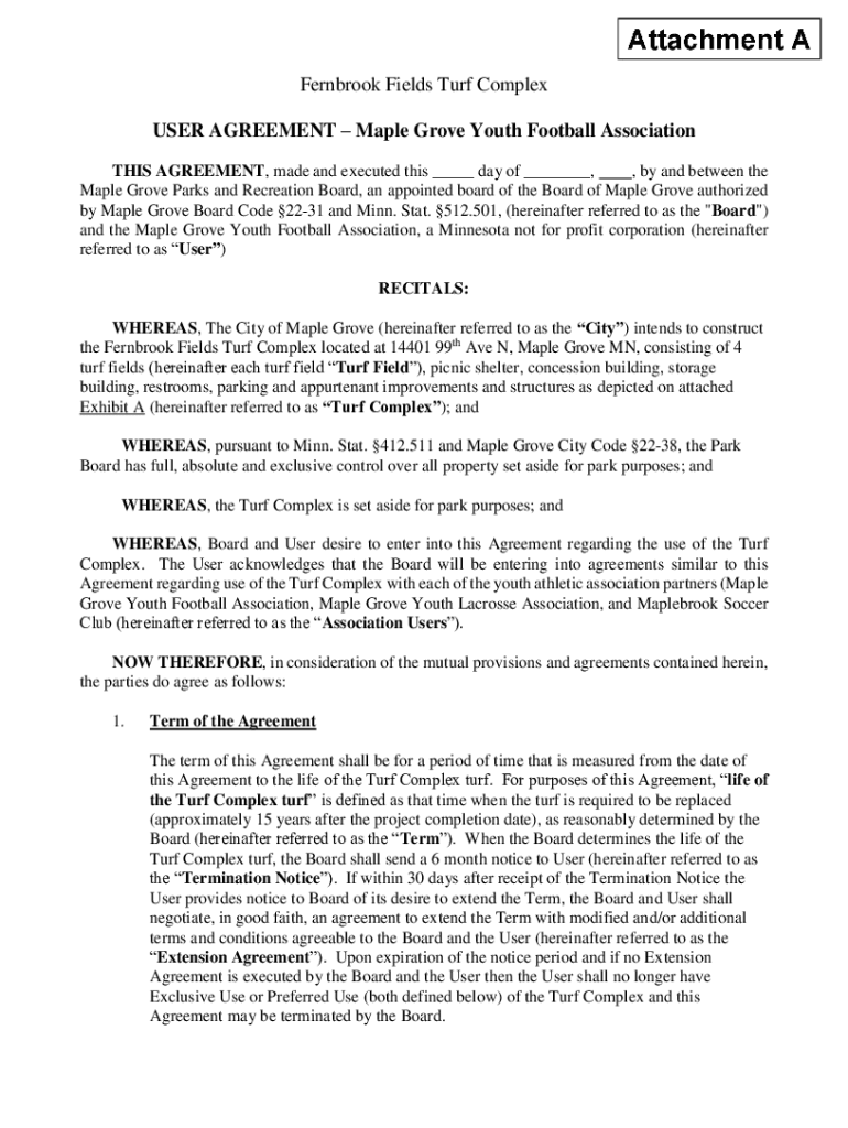 Fillable Online Fernbrook Fields Turf Complex USER AGREEMENT Maple